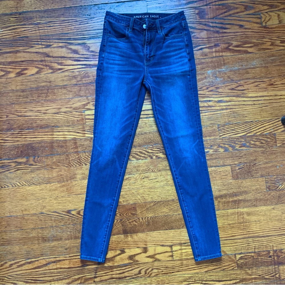 American Eagle Dark Denim High Waisted Skinny Jeans | AE Super Stretch Jeggings